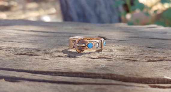 Antique Victorian Turquoise Pearl Buckle Ring 9k R