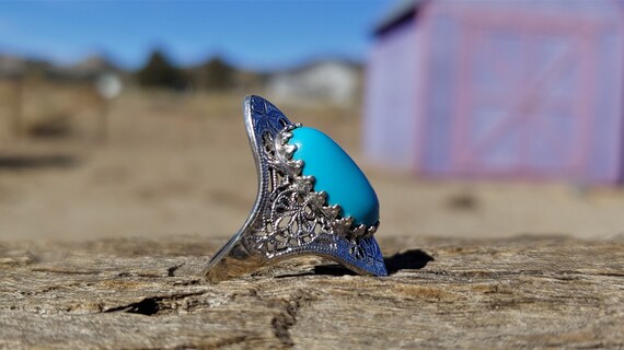 Vintage Turquoise Engagement Ring 10k White Gold … - image 4