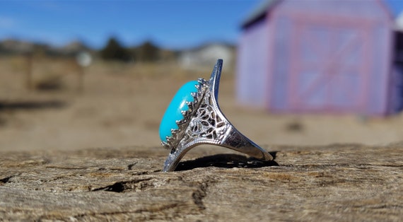 Vintage Turquoise Engagement Ring 10k White Gold … - image 5