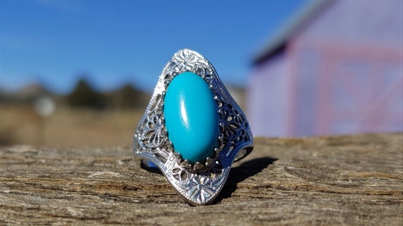 Vintage Turquoise Engagement Ring 10k White Gold … - image 1