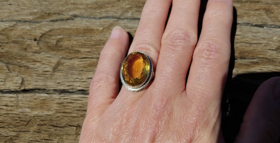 Art Deco Citrine 14k White Gold Engagement Ring V… - image 10