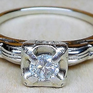 Vintage .22ct Diamond Engagement Ring 14k White Gold Mid Century Engagement Ring Art Deco Engagement Ring Antique Engagement Ring