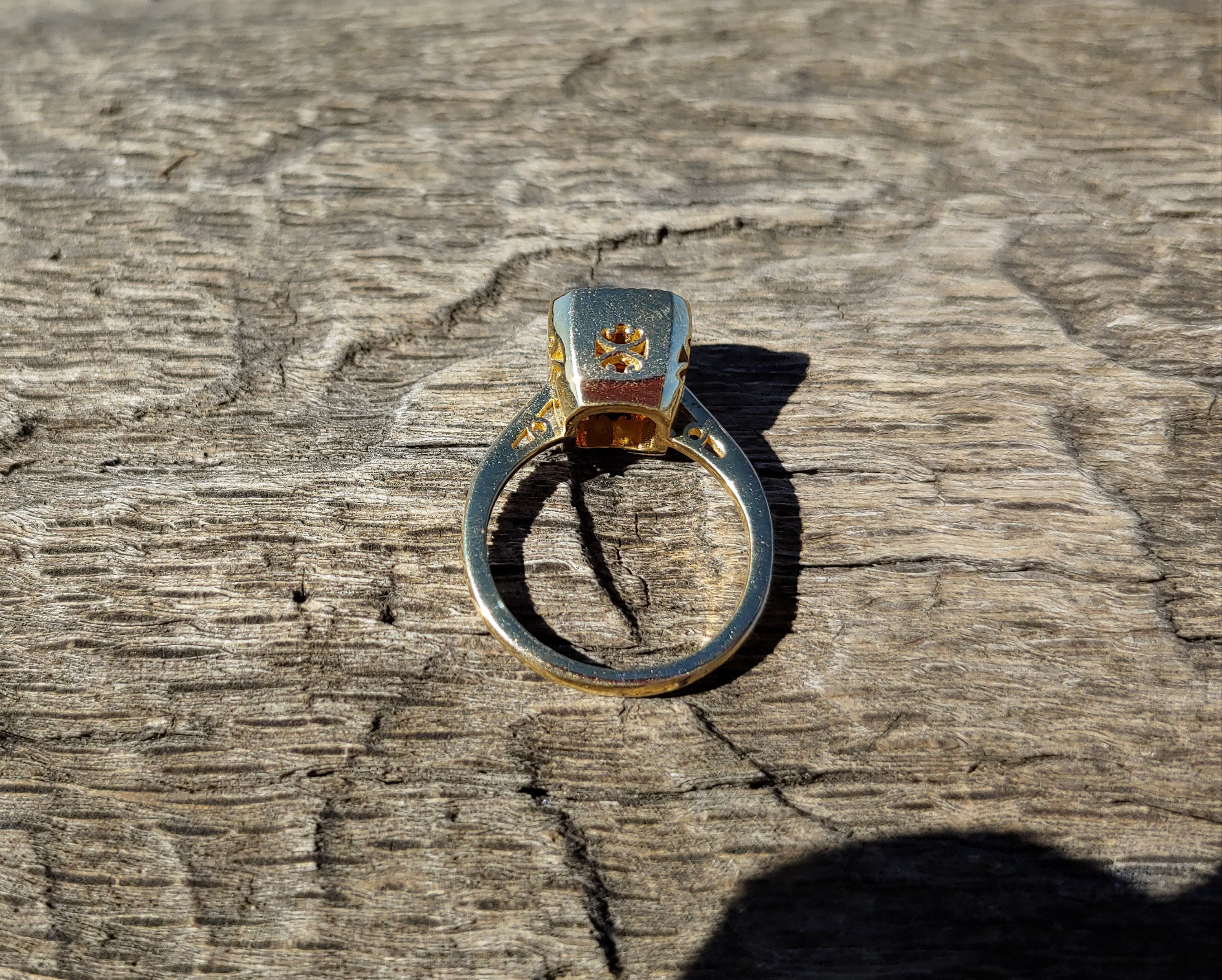 Bezel Set 5.38ct Orange Sapphire Engagement Ring 18k Yellow