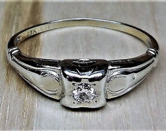 Art Deco Engagement Ring .05ct Diamond Engagement Ring Vintage Engagement Ring Antique Engagement Ring Unique Engagement Ring 18k White Gold