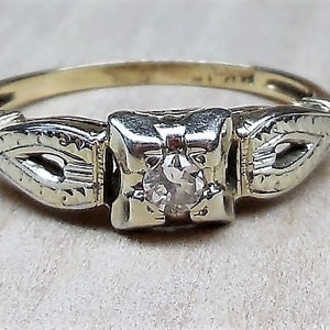 Art Deco Old European Cut Diamond 14k Yellow White Gold Engagement Ring Vintage Engagement Ring Antique Engagement Ring Unique Engagement