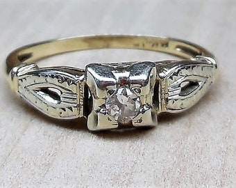 Art Deco Old European Cut Diamond 14k Yellow White Gold Engagement Ring Vintage Engagement Ring Antique Engagement Ring Unique Engagement