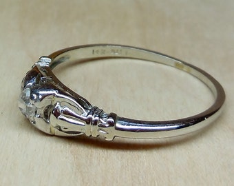 Art Deco Engagement Ring .12ct Old Mine Cut Diamond Unique Engagement Ring Vintage Engagement Ring Antique Engagement Ring 14k White Gold