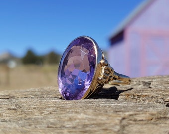 Vintage Amethyst Engagement Ring 14k Yellow Gold Unique Engagement Ring Art Deco Engagement Ring Statement Ring 1940's Engagement