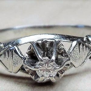 Vintage Engagement Ring .10ct Diamond Engagement Ring Vintage Engagement Ring Antique 10k White Gold 1930-1940 Art Deco WWII Art Deco Ring