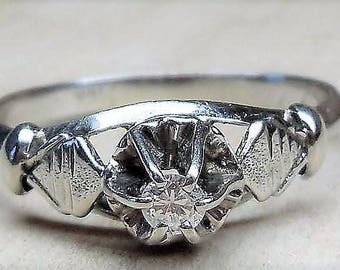 Vintage Engagement Ring .10ct Diamond Engagement Ring Vintage Engagement Ring Antique 10k White Gold 1930-1940 Art Deco WWII Art Deco Ring