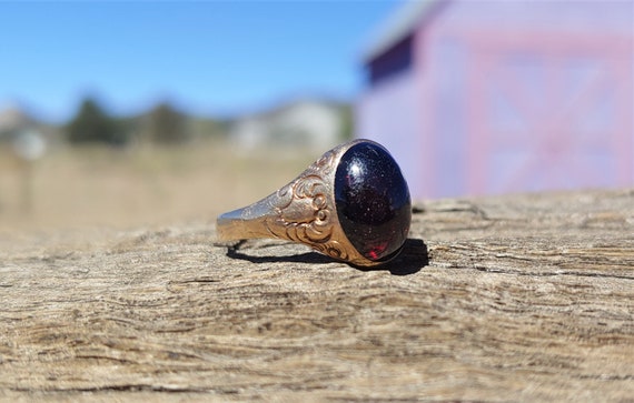 Victorian Garnet Ring 12k Rose Gold Engagement Ri… - image 3