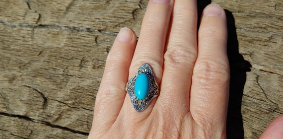 Vintage Turquoise Engagement Ring 10k White Gold … - image 9