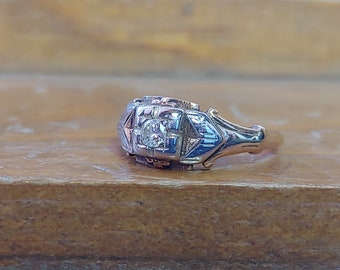Vintage .10ct Diamond Engagement Ring 14k Rose & White Gold Vintage Engagement Ring Antique Engagement Ring Art Deco Engagement Two Tone