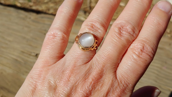 Vintage Moonstone Ring 10k Yellow Gold Moonstone … - image 10