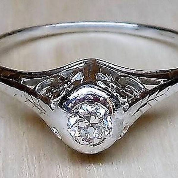 Art Deco .12ct Old European Cut Diamond 14k White Gold Engagement Ring Vintage Engagement Ring Antique Engagement Ring Edwardian Engagement
