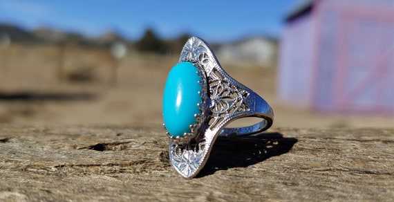 Vintage Turquoise Engagement Ring 10k White Gold … - image 2