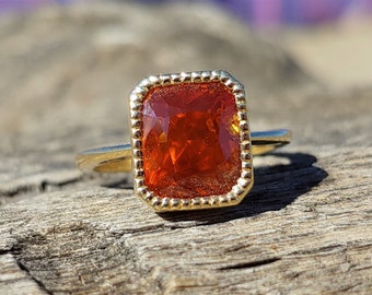 Bezel Set 5.38ct Orange Sapphire Engagement Ring 18k Yellow Gold Unique Engagement Ring GIA Certified Sapphire Custom Made