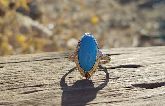 Antique Turquoise Ring 10k Yellow Gold Ring Turquo
