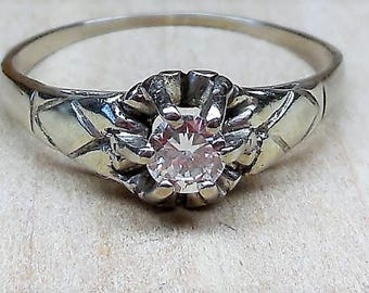Vintage Engagement Ring .25ct Diamond Engagement Ring Art Deco Engagement Ring Antique Engagement Ring 10k White Gold 1930-1940 WWII