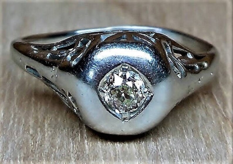 Antique Engagement Ring .20ct Old European Cut Diamond Antique Engagement Ring Art Deco Engagement Vintage Engagement Ring 9k White Gold