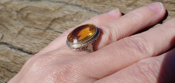 Art Deco Citrine 14k White Gold Engagement Ring V… - image 7