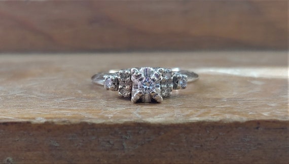 Vintage .17ct Diamond Engagement Ring 14k White G… - image 2