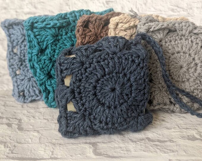 Soap Saver Bag, Mazarine Blue,  Handmade 100% cotton Boho Soap Saver Cochet Bag