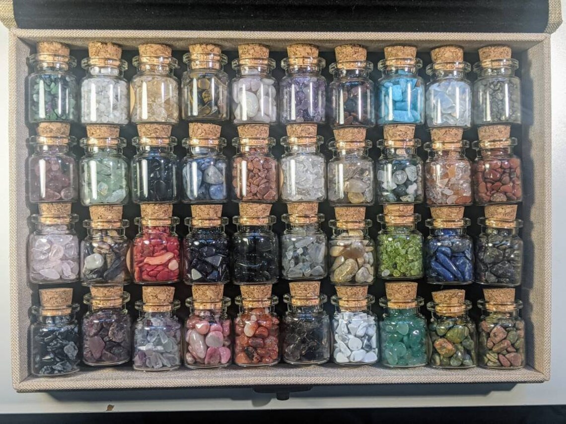 Set of 40 Gemstone Chip Jars in a Decorative Case Etsy