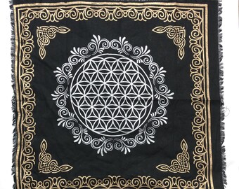 Indian Cotton Tapestry Altar Cloth Flower of Life 18x18 for Witchcraft, Wicca, Pagan, Voodoo, and Hoodoo