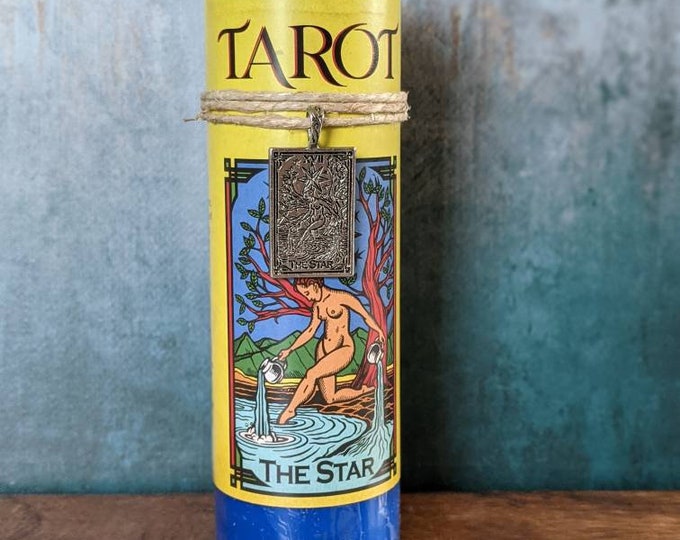 THE STAR Tarot Pillar Candle w/Pendant for  Spells, Altar, Candle Magic in-Witchcraft, Wicca, Pagan, Hoodoo & Voodoo