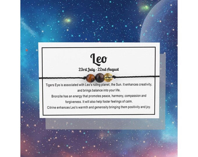 Leo Intention Gemstone Bracelet with Wax Cord for Witchcraft, Wicca, Pagan, Voodoo, Hoodoo, Voudun, Santeria and more