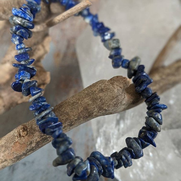 Natural Healing Lapis Lazuli Chip Stretch Bracelet for Metaphysical and Spiritual Use HANDMADE