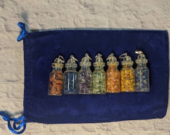 7 chakras Gemstone Chips Pendant Bottle for Witchcraft, Wicca, Pagan, Voodoo, Hoodoo and more