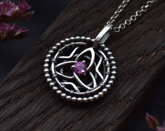 Triquetra pendant with sapphire Celtic knot necklace Handmade pagan jewelry