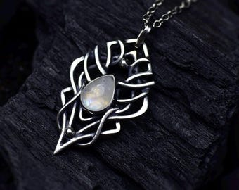 Elven pendant Moonstone gothic necklace Fantasy jewelry Elvish handmade pendant