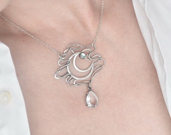 Silver cloud necklace topaz rain cloud jewelry, Weather necklace, Spring nature gift