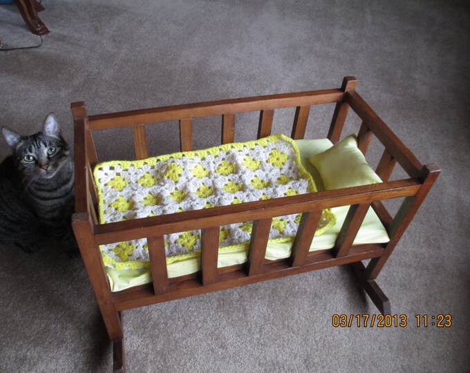 Vintage Baby Doll Cradle Bed With New Bedding and Baby Afghan Etsy