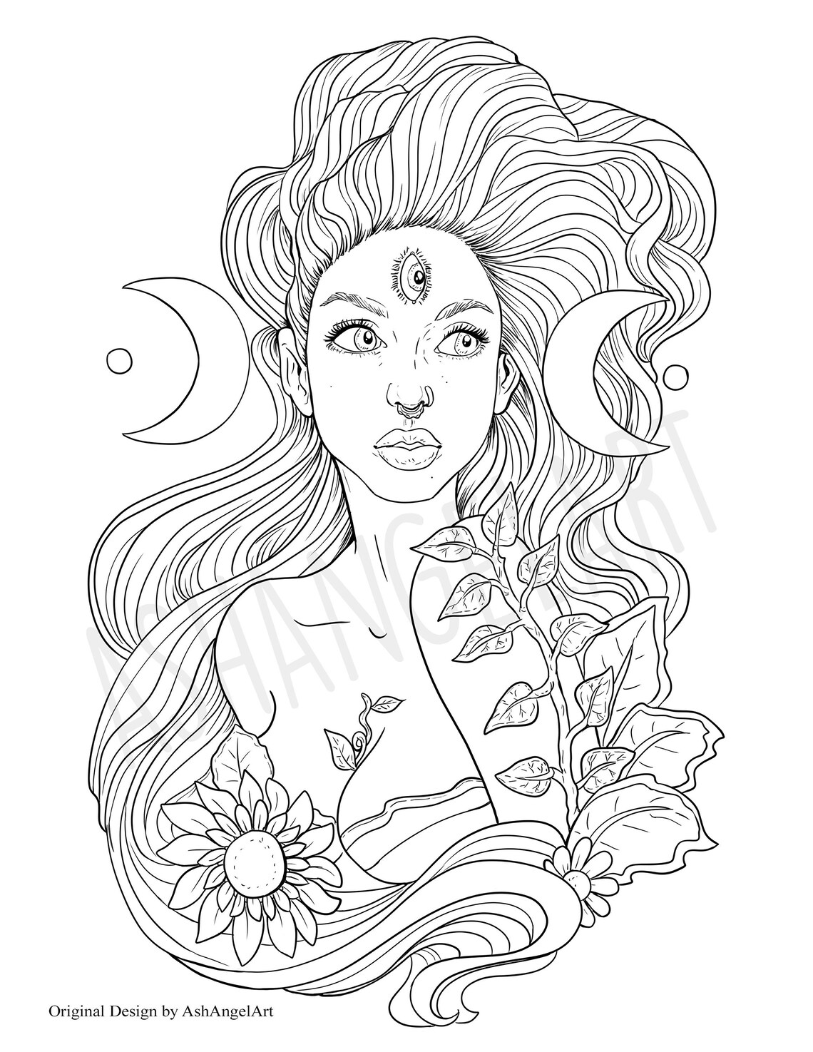 Witchy Moon Phase Adult Coloring Book Page Print off Digital - Etsy Canada