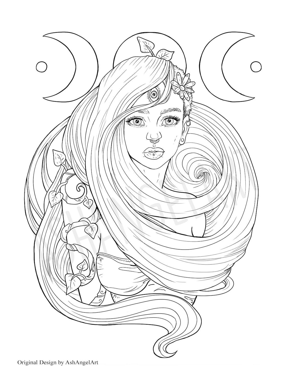 Witchy 3 Moon Phase Adult Coloring Book Page Print off Digital File - Etsy