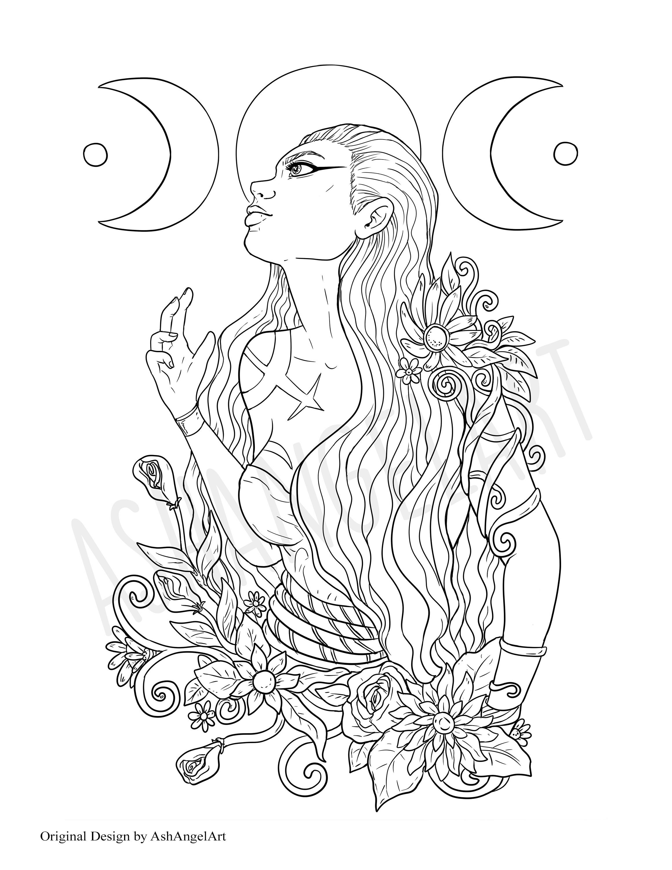 Witchy 3 Moon Phase Adult Coloring Book Page Print off Digital File - Etsy