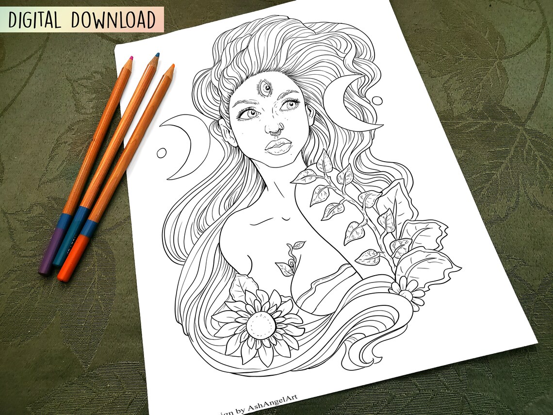 Witchy Moon Phase Adult Coloring Book Page Print off Digital - Etsy Canada