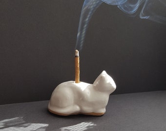 Tiny Ceramic Cat Incense Burner