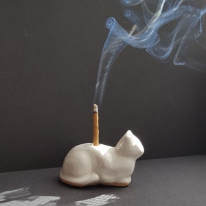 Tiny Ceramic Cat Incense Burner