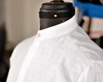 Linen shirt white with stand-up collar