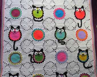 Crochet Cat Cot/Toddler Blanket or Throw