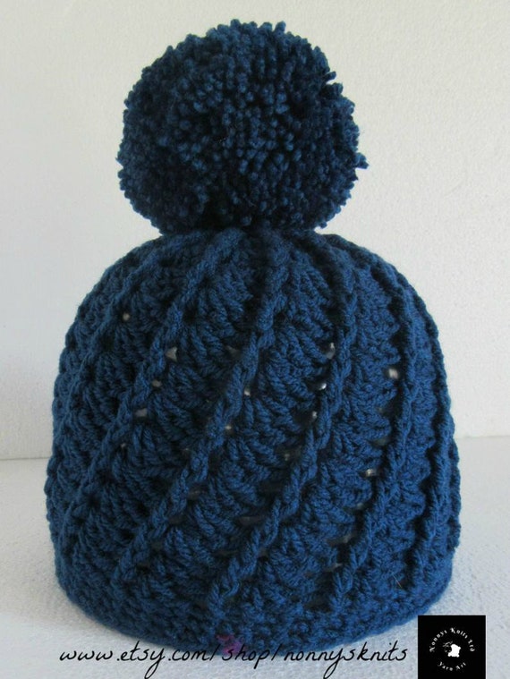 dark blue bobble hat