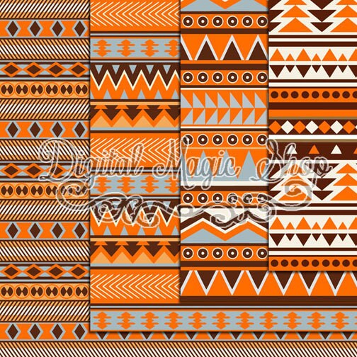 12 Orange Brown Gray Aztec Pattern Digital Paper Ikat | Etsy