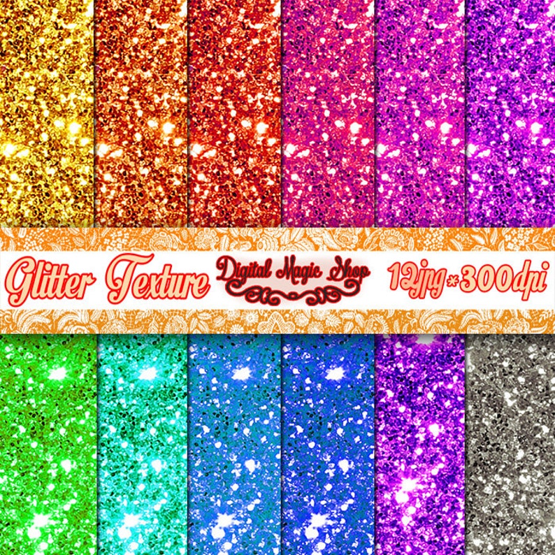Glitter Digital Paper Pack Scrapbook Papers 12pcs 300dpi Etsy
