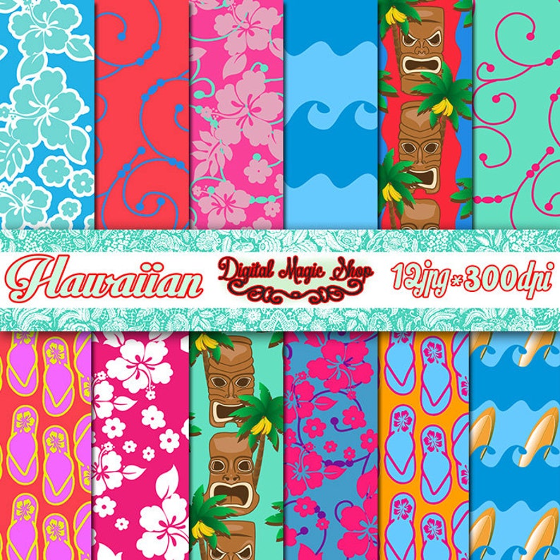 Hawaiian Digital Paper Seamless Patterns 12pcs 300dpi | Etsy