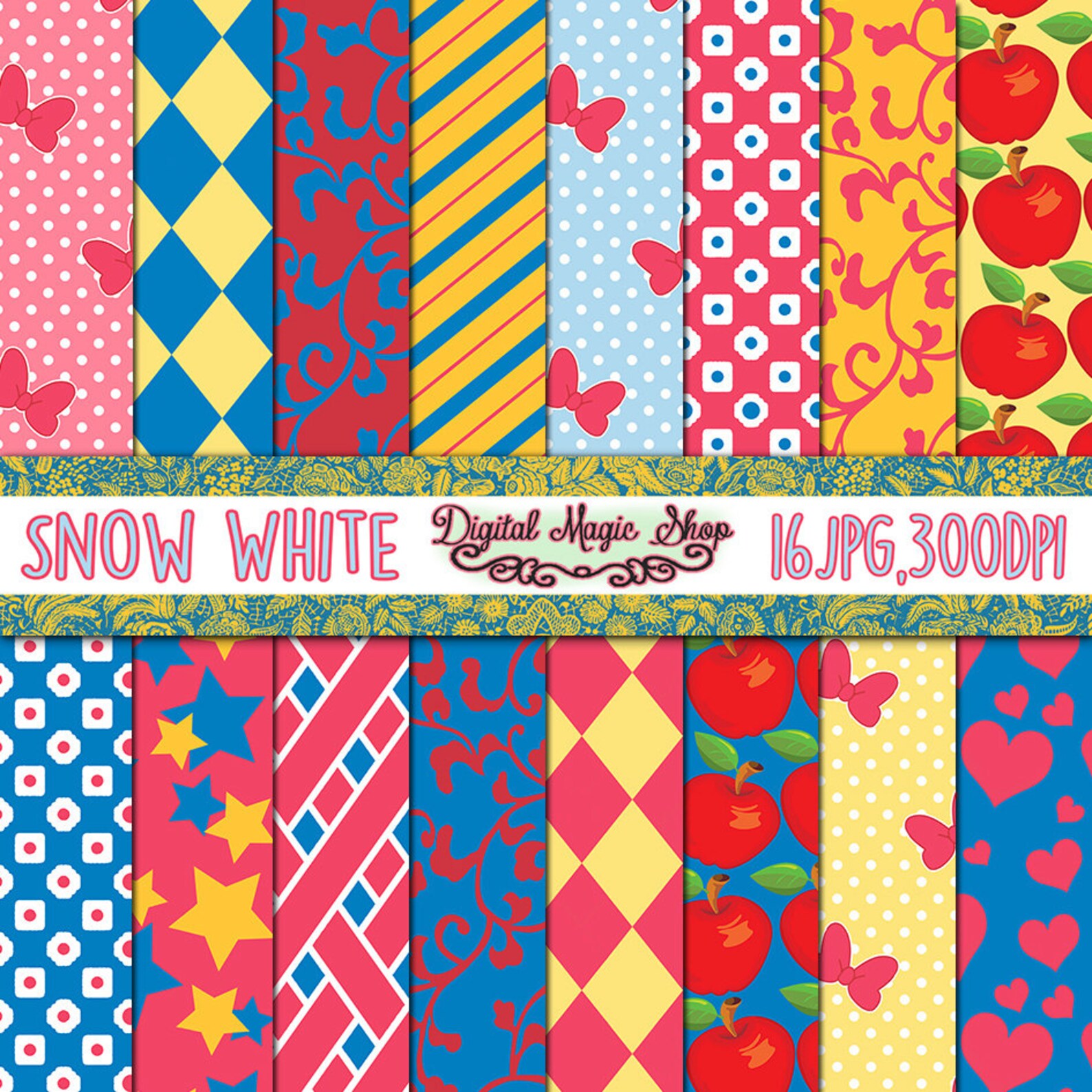 Snow White Digital Papers Seamless pattern 16pcs 300dpi Etsy